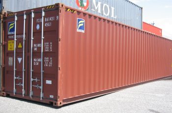 A shipping container shown longways