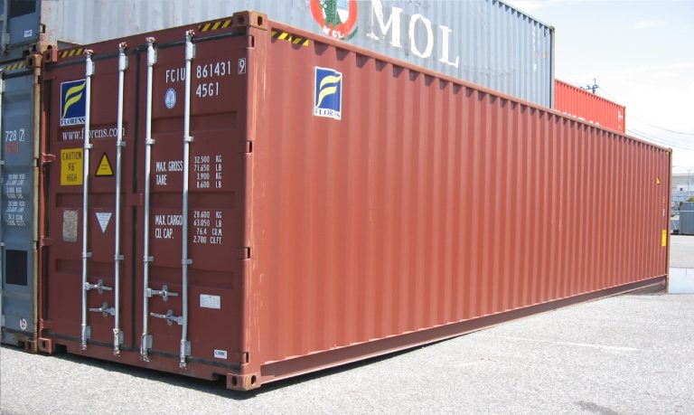 A shipping container shown longways